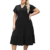 Nemidor Womens Plus Size Summer Midi Dress Tiered Casual Loose Swing Dresses with Ruffle Sleeve and Pocket 16-26