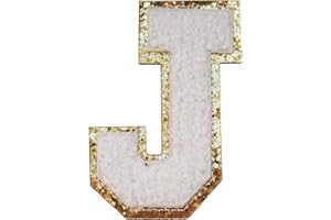 3Pcs Letter Patches Varsity Glitters Chenille,SPRT Iron on White Letter Patch,Alphabet Cloth Patch for Team Costume Decoration 3.1in Height J (3 Pieces)