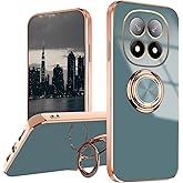 Hlgcokro for Xiaomi Redmi Note 14 Pro 5G Case with Magnetic Stand, Phone Case for Redmi Note 14 Pro 5G Silicone with Ring Holder Shockproof Fundas Slim Thin Luxury Plating Bumper Cover (Gray)