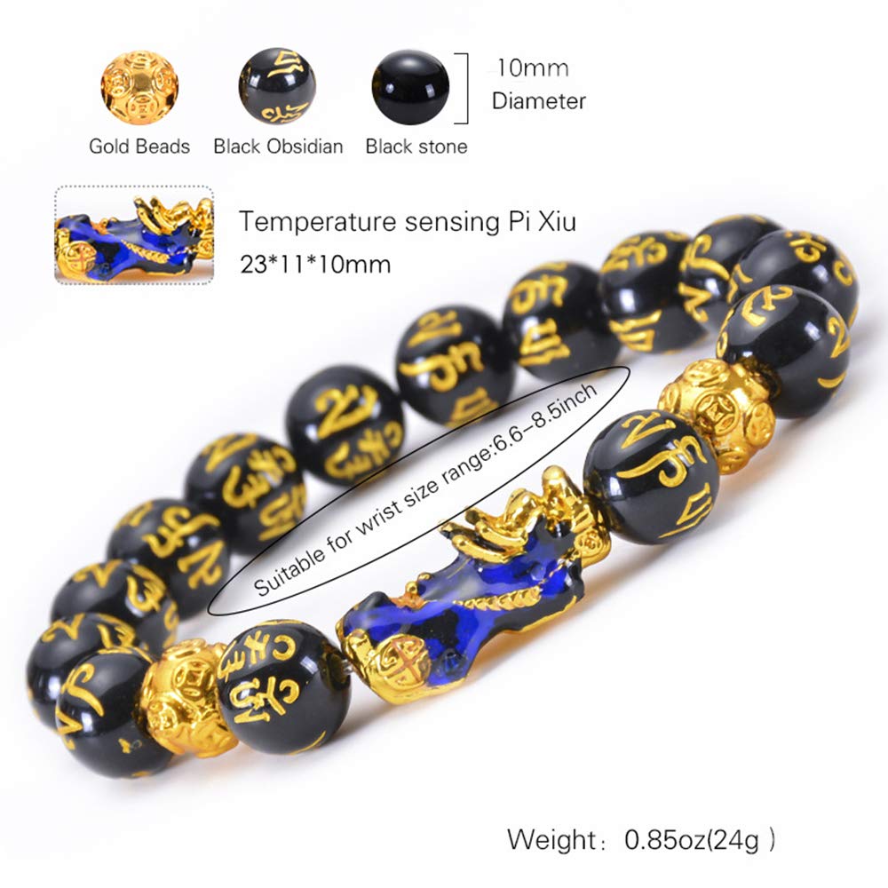 Feng Shui Prosperity 10mm Hand Carved Mantra Bead Bracelet with Color Changed Pi Xiu/Pi Yao Attract Wealth and Good Luck