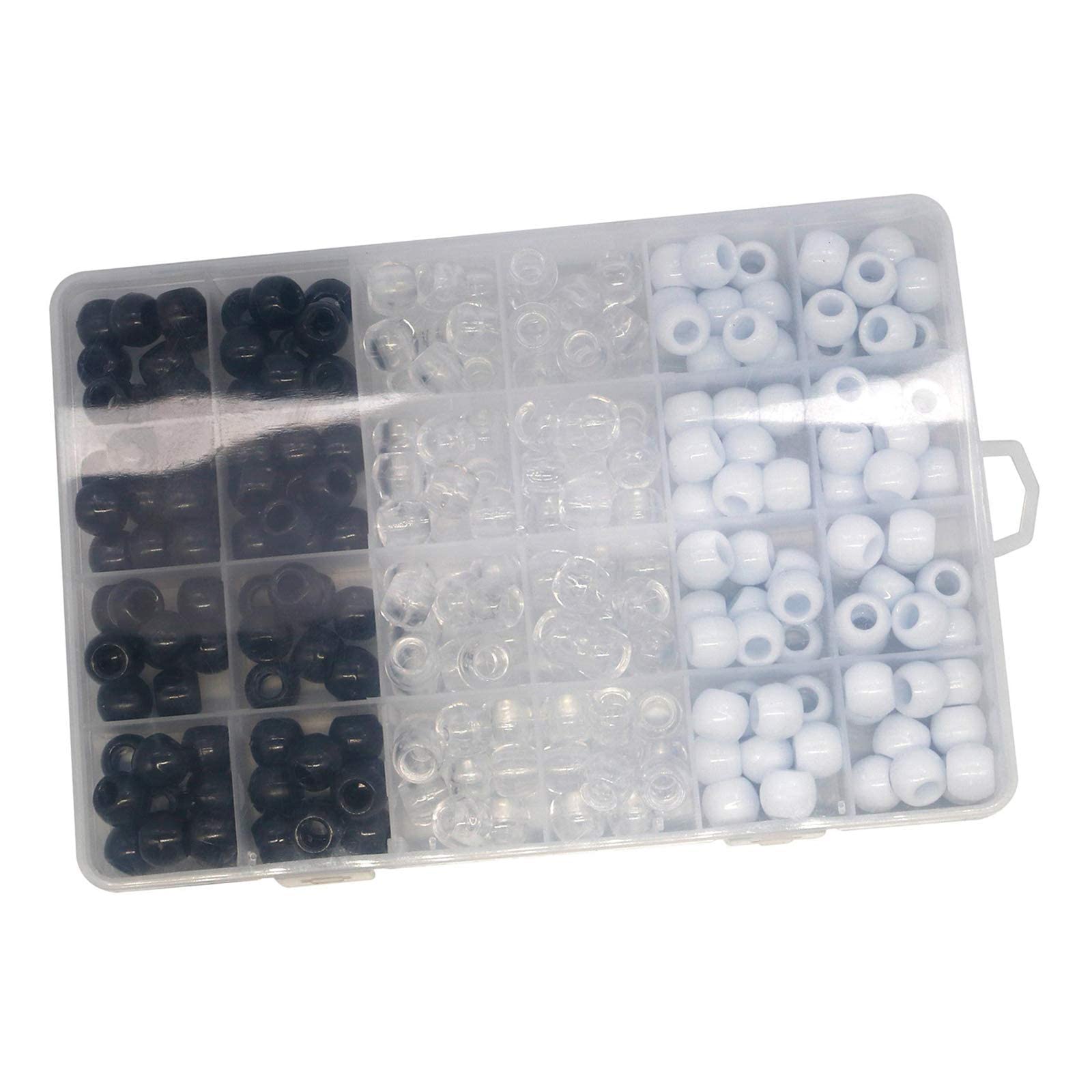Zalati Mixed Color Clear Transparent White Black Round Pony Beads - 240 Pcs, Assorted, 12x10mm for Hair Braid Dreadlocks DIY Craft