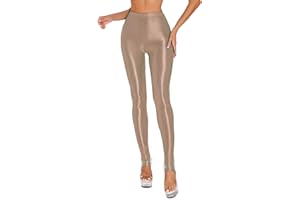 easyforever Women's Oli Shiny High Waist Leggings Solid Color Stretchy Skinny Stirrup Pants Tights
