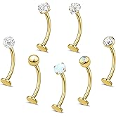 YADOCA 7PCS Floating Belly Button Ring for Women Hypoallergenic Surgical Stainless Steel Belly Rings Internally Threaded CZ Opal Long Bar Navel Barbell Flat Back Belly Piercing 8 10 12 14 16MM Silver Gold