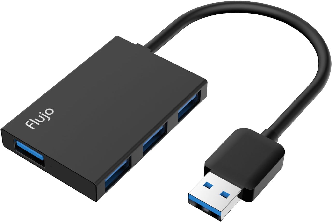 Flujo Ultra Slim Aluminum 4 Port Portable USB 3.0 HUB with 15CM Cable for Ultrabook and Laptop (Black)