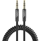 CableCreation Aux Cord for Car (1-4FT), Coiled 3.5mm Audio Cable Male to Male,1/8 Auxiliary Stereo Aux Cable for 3.5mm DC Plug Port Device,Headphones,Car Stereos,Speaker, Black