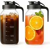 Mason Jar Pitcher Set of 2-64oz (2 Quart) Airtight & Leakproof Glass Pitcher with Lid, Perfect for Storing Breastmilk, Cold Brew, Sun Tea, with Easy-Pour Spout Lid