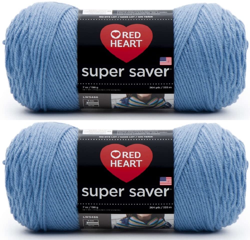 Red Heart Super Saver Jumbo Periwinkle Yarn - 2 Pack of 14oz/396g - Acrylic - 4 Medium (Worsted) - 744 Yards - Knitting/Crochet