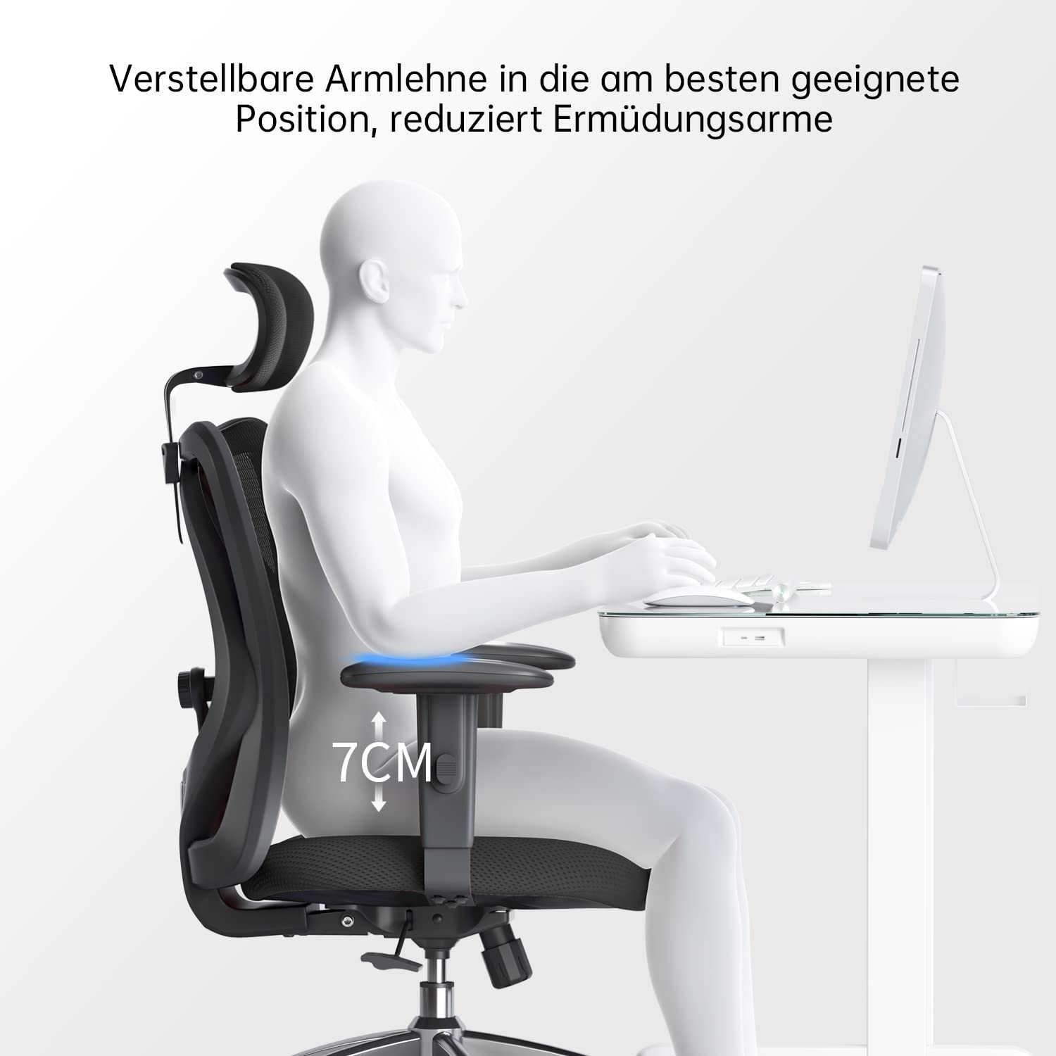 SIHOO Bürostuhl Ergonomischer Schreibtischstuhl, Drehstuhl hat Verstellbarer Lordosenstütze, Kopfstütze und Armlehne, Höhenverstellung und Wippfunktion, Rückenschonend, Bis 150kg/330LB Belastbar 6