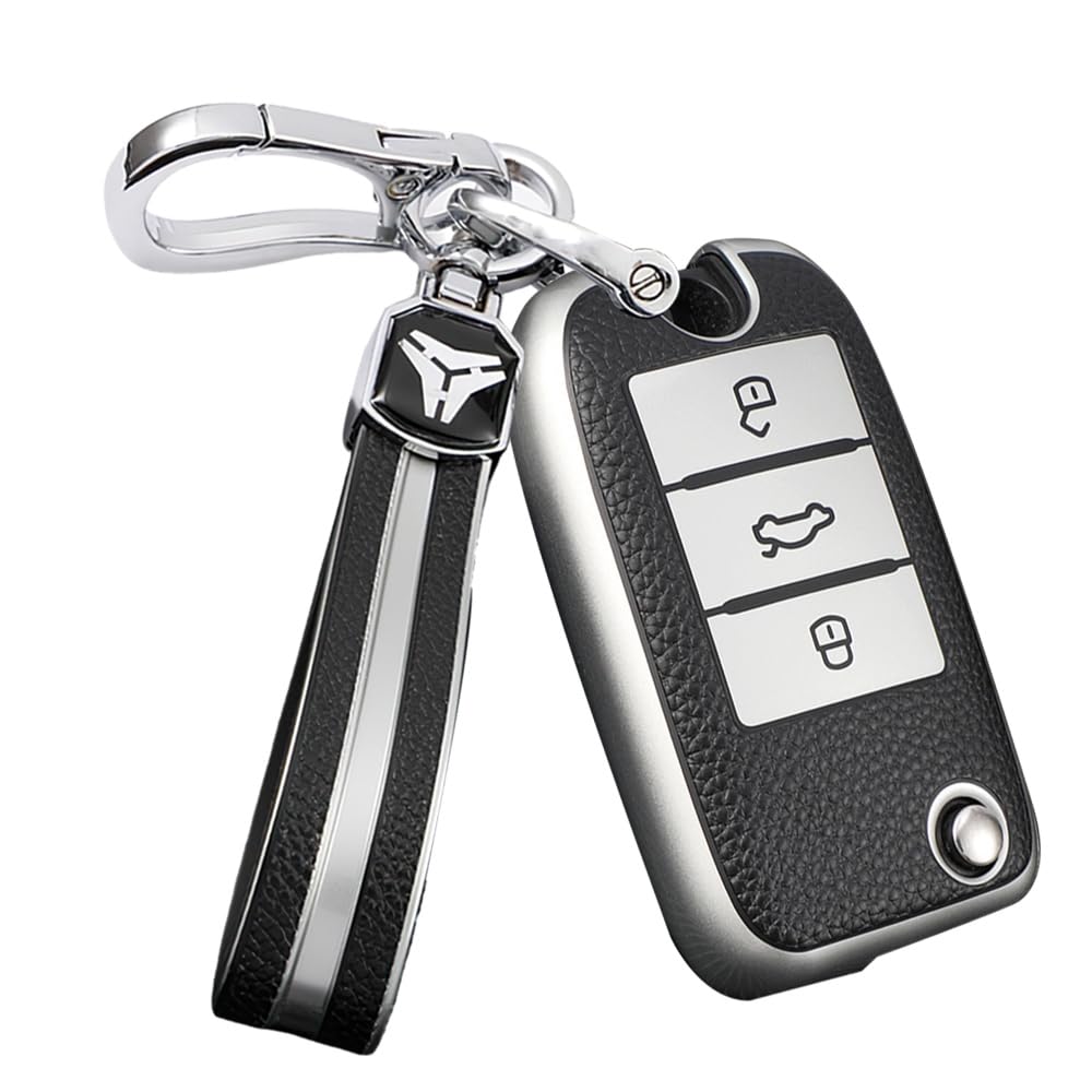 HIBEYO Flip Key Car Key Case Fits Roewe RX5 TPU Leather Texture Key Case Protective Cover for MG3 MG5 MG6 MG7 MG ZS GT GS 350 360 750 W5 Key Case Car Decoration 3 Button Silver