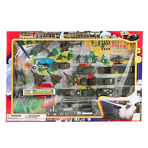 Metro Army Military Combat 43 Piece Mini Toy Diecast Vehicle Play Set, Comes with Street Play Mat, Variety of Vehicles and Figures