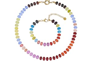 QITIAN Beaded Gemstone Necklace for Women, Colorful Boho Bead Choker Necklace Natural Stone Freshwater Pearl Surfer Beach Necklace 14K Gold Plated Summer Handmade Jewelry Gifts