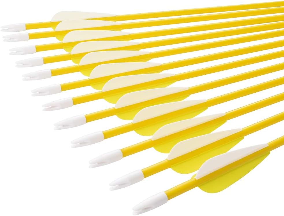 Elong Fiberglass Arrows Archery 26 Inch Yellow ShootingTargeting Recurvebow for Youth Kids Children Beginner Safe Point(12pcs) : Sports & Outdoors