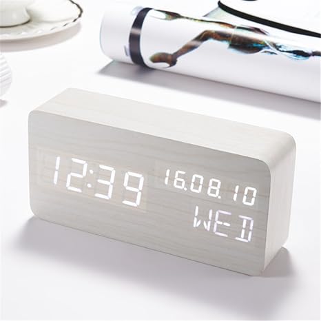 Amazon Roseflower置き時計 ナチュラル風 インテリア オシャレ デジタル アラーム Led 目覚まし時計 大音量 カレンダー付 温度表示 音声感知 Usb給電 木目調 白 白字 置き時計 掛け時計 オンライン通販