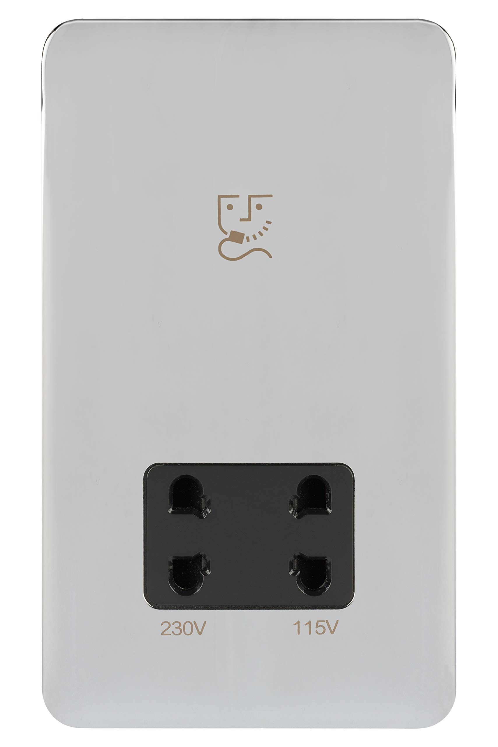 Schneider Electric Lisse Screwless Deco - Double Shaver Socket, Dual Voltage, 115/230V GGBL7090BPCS, Polished Chrome with Black Insert