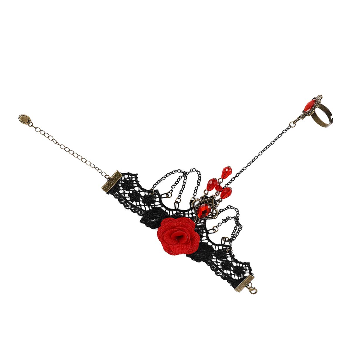 PRETYZOOM Women Lace Bracelet Ring Set Crystal Gothic Statement Bracelet Victorian Lolita Hand Chain for Adult Girl Halloween Party