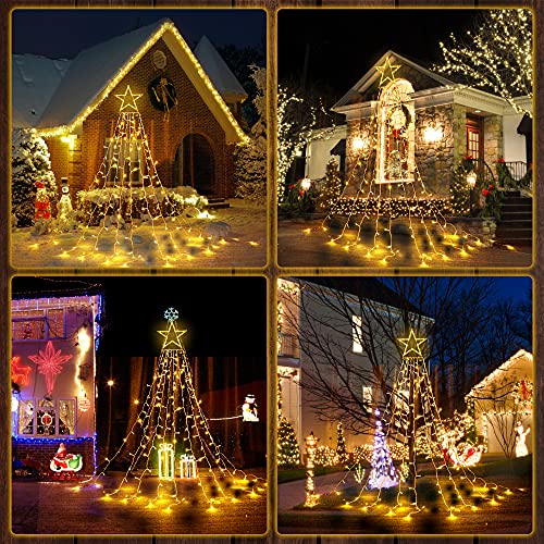 344er LEDs Lichterkette Weihnachtsbaum, 3.6M Weihnachtsbaum-Überwurf-Lichterkette mit 9 Girlanden und Sterne, Weihnachtsbaum Lichter Wasserdicht weihnachtsbeleuchtung für tannenbaum,grüngürtel,busche