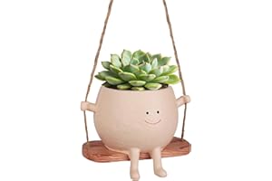 AFFLAT Smiley Face Flower Pot,Swinging Hanging Planter,Resin Smiley Face Hanging Pot,Cute Swinging Planter with Unique Design,Suitable for Indoor & Outdoor Decoration,an Ideal Gift for Festivals