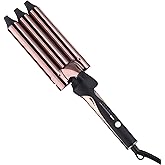 Rozamor 3 Barrel Curling Iron Hair Crimper for Beach Waves, 1” Titanium Hair Waver with 5 Heat Settings, Dual Voltage Crimper for All Hair Types, Fast Heating Triple Barrel Curling Wand - Black
