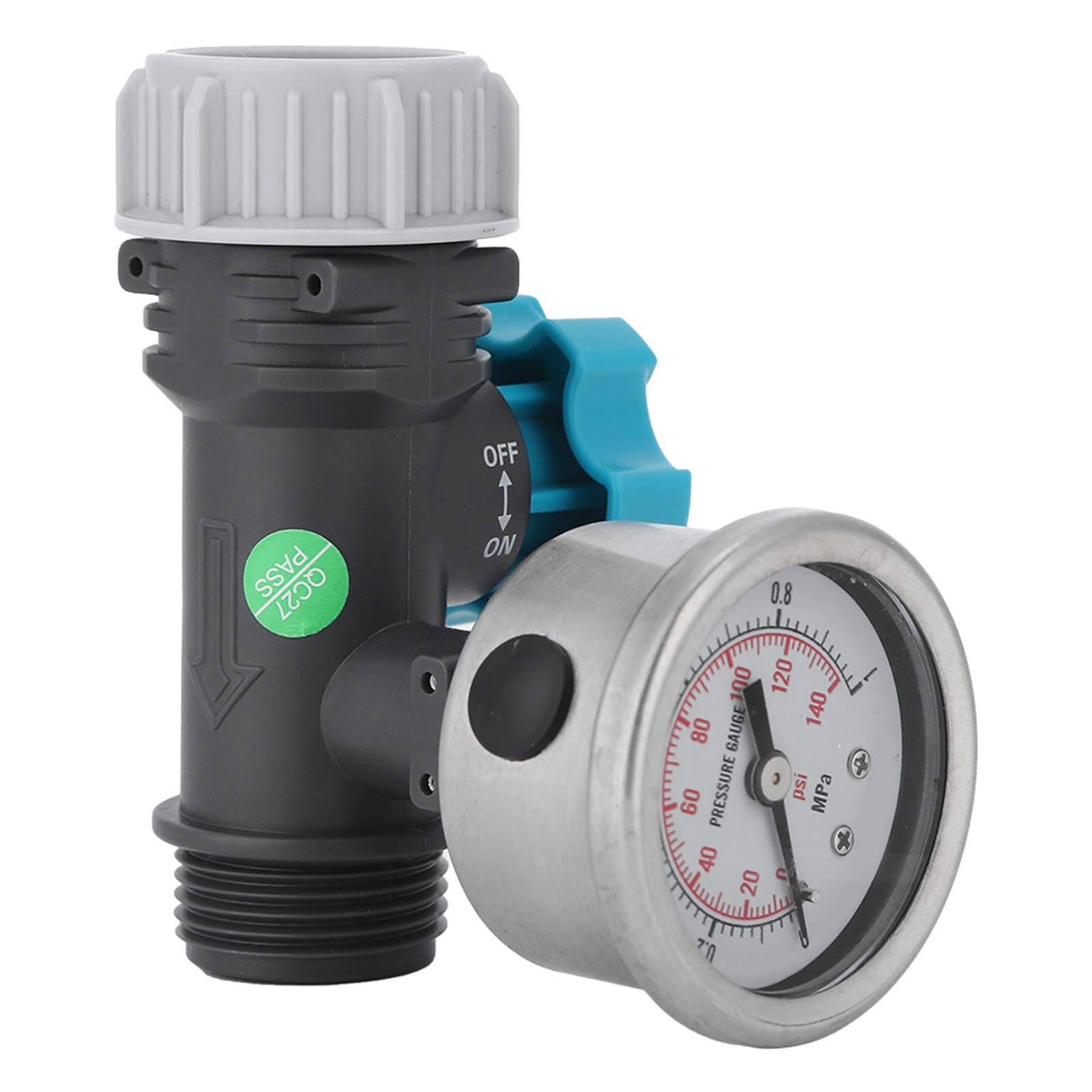 G3/4in Water Pressure Regulator Valve, 4.7cm/1.9in Adjustable Pressure Reducer Irrigation Control System with Pressure Gauge for Greenhouse Garden Courtyards Lawns