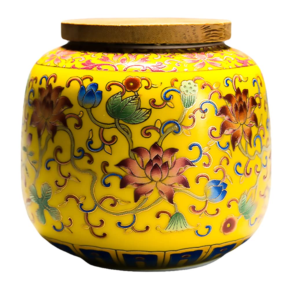 Cabilock Ceramic Tea Caddy with Wooden Lid 13.5Oz Airtight Tea Storage Jar for Loose Coffee Sugar and Spices Kitchen Pantry Canister