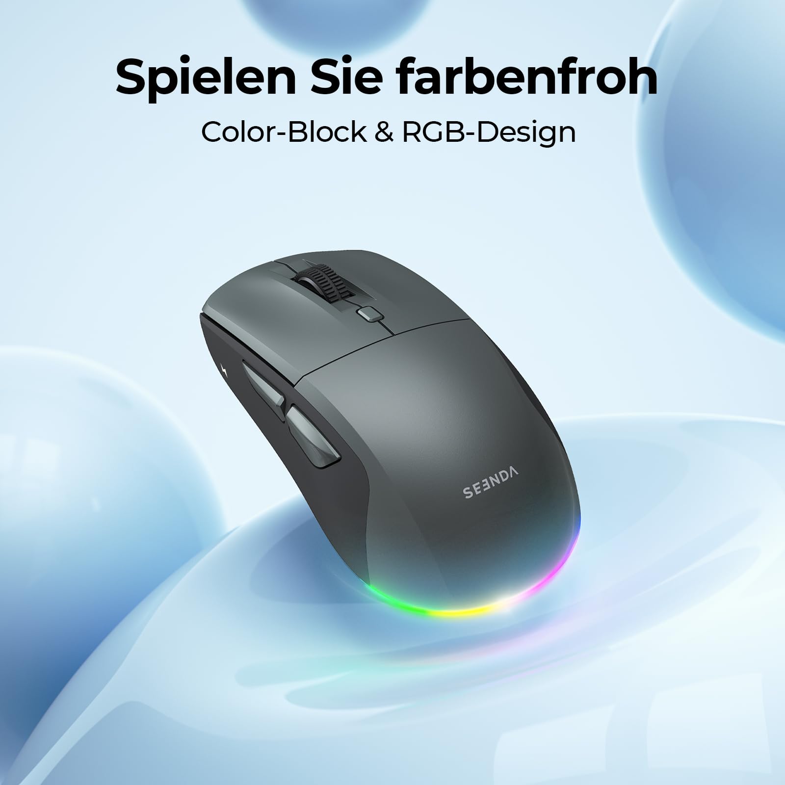 seenda MOU110 Bluetooth Maus mit RGB-Beleuchtung, Leise, Schwarzgrau 6