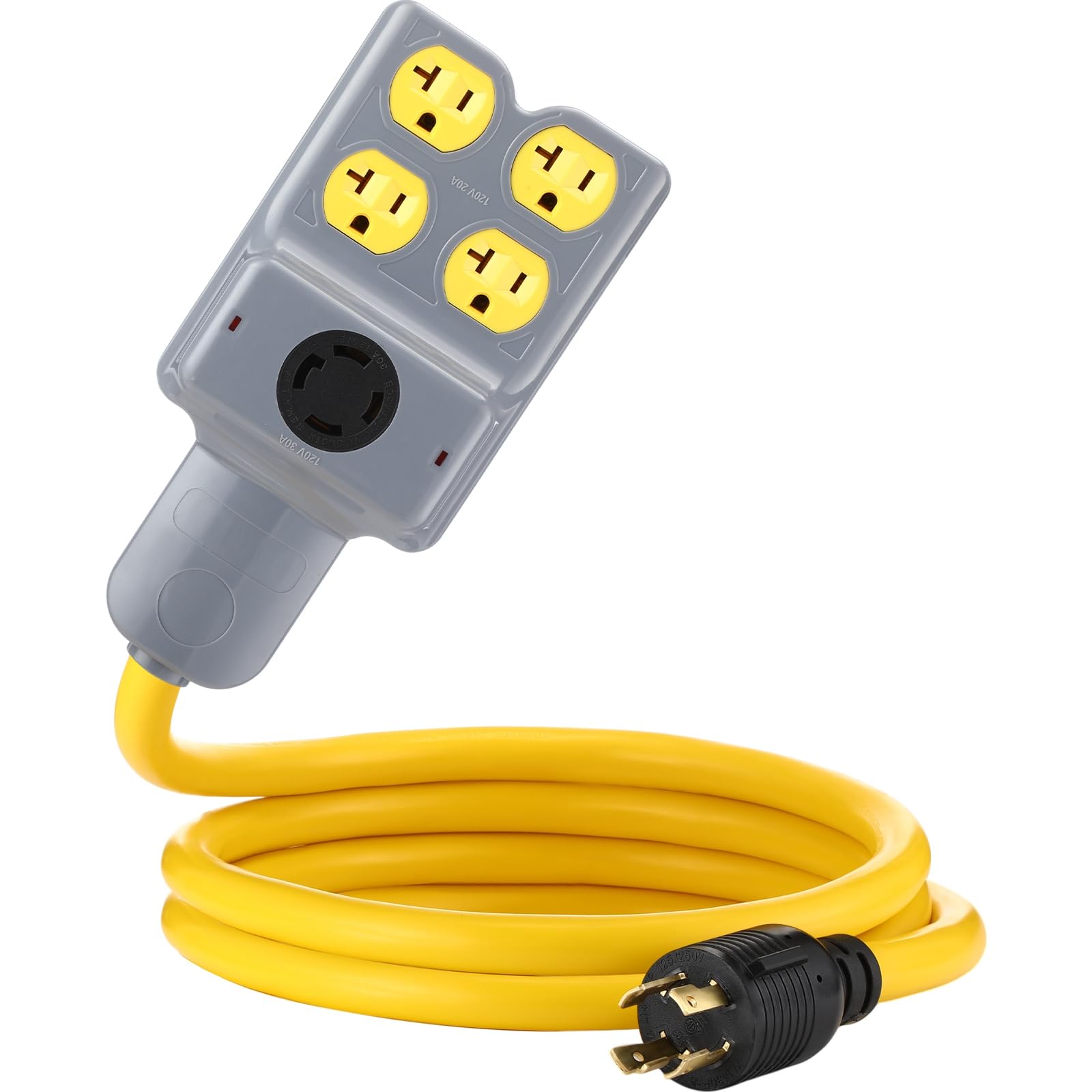 Photo 1 of Kanayu 6 FT NEMA L14-30P to 4 Port 5-20R/ 5-15R & L14-30R Generator Adapter Extension Cord, 4 Prong Locking Generator 30 Amp to 15/20 Amp 30 Amp Generator Power Cord 125/250V 7500 Watts