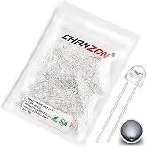 CHANZON 100 pcs 5mm White Straw Hat LED Diode Lights (DC 3V 20mA) | (Clear Transparent Lens) Bright Lighting Bulb Lamps Electronics Components Indicator Light Emitting Diodes DIY PCB Arduino