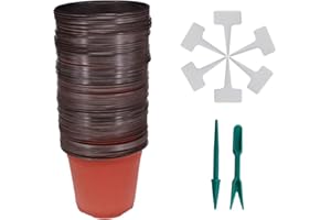 Huvai 80 Pcs 6" Plastic Seedlings Plants Nursery Pots with 80 Pcs Waterproof Plastic T-Type Plant Tags and 2Pcs/Set Transplanting Digging Mini Tools