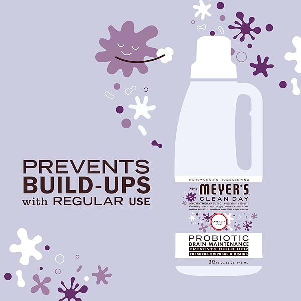 MRS. MEYER’S CLEAN DAY PROBIOTIC DRAIN MAINTENANCE LIQUID, LAVENDER, FRESHENS DISPOSALS AND DRAINS, 32 FL OZ