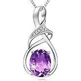 HXZZ Fine Jewelry Birthstone Gifts for Women Natural Gemstone Topaz Amethyst Opal Garnet Peridot Citrine Sterling Silver Pendant Necklace Birthday Gift for Wife Mom
