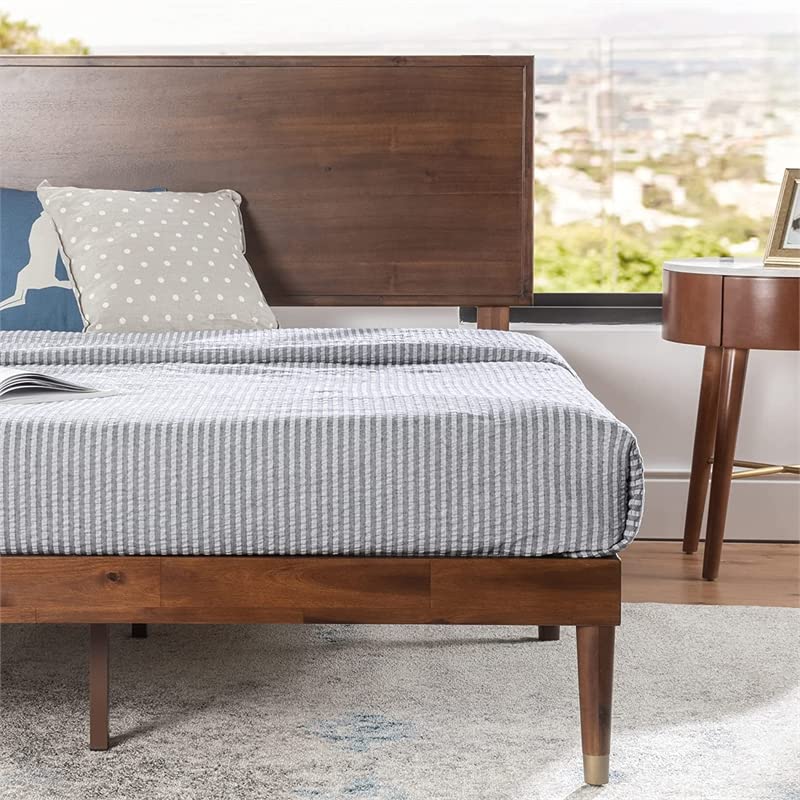 ZINUS Raymond Wood Platform Bed Frame with Adjustable Wood Headboard / Solid Wood Foundation