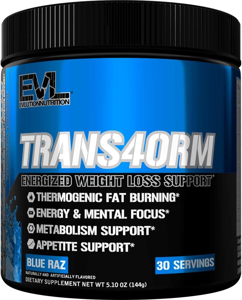 Evlution Nutrition Trans4orm Thermogenic Energizing Fat Burner Supplement, Increase Weight Loss, Energy and Intense Focus, 30 Servings (Blue Raz): Health & Personal Care