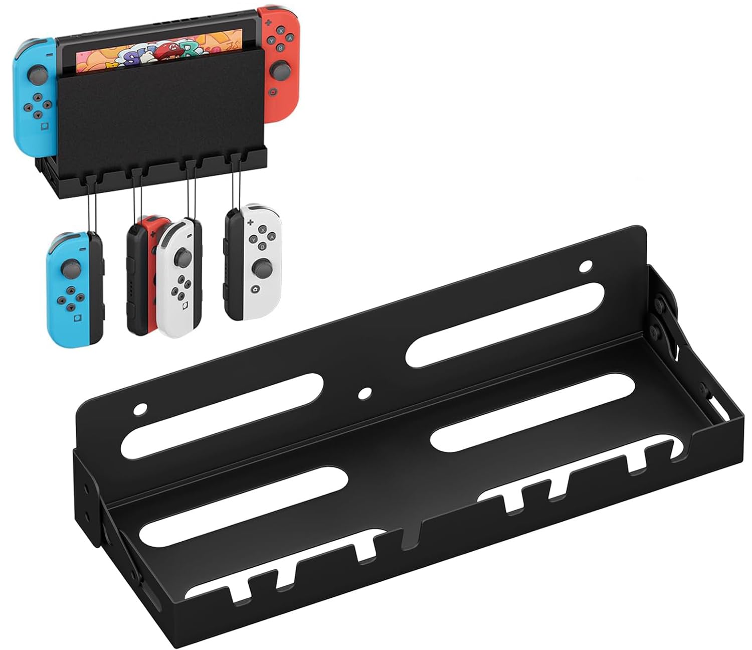 Riuog Wall Mount Stand for Nintendo Switch - Switch Controller Holder with Hooks for Hanging Joy-Cons, for Nintendo Switch Models and OLED -Saving Design