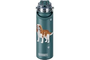E&S PETS SERENGETI 24 Oz Water Bottle Stainless Steel with Spill Proof Lid - Double walled Vacuum Insulated water flask - Realistic 3D Print of your favorite dog (King Charles Cavalier)
