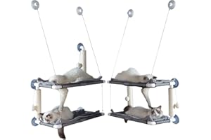 HOZOE Cat Window Perch, A Large Double-Layer Cat Hammock That Can Accommodate Multiple Cats at The Same Time, with Two Scratching Posts, Indoor Cat Ledge and Cat Bed Frame, Which Can Bear 50 Pounds…