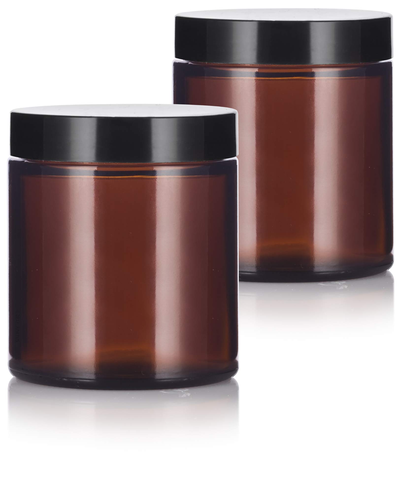 Mua Amber Glass Straight Sided Empty Jar with Black Smooth Lid - 4 oz ...