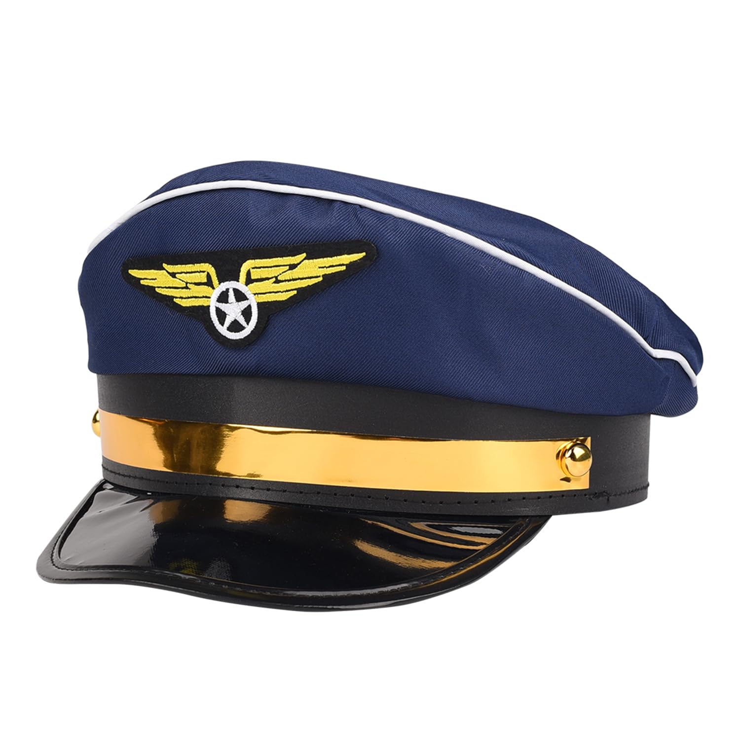 Lezevn Pilot Hat Airline Captain Cap Halloween Fancy Dress Accessory Party Theme Hats Caps Costume (Navy Blue)