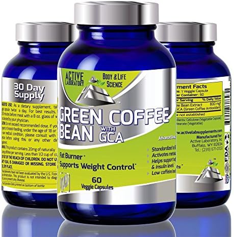 Green Coffee Bean Extract with GCA - 1600mg - Standardized to 50% Chlorogenic Acids - Best Formula for Weight Loss - Fat Burner, Clinically proven, Women and Men - 100% Guaranteed By Active Laboratory