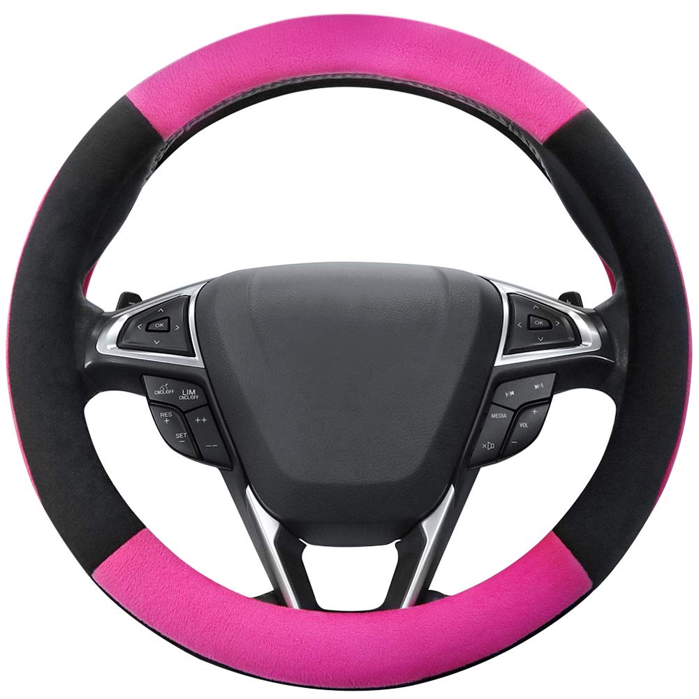 SEG Direct Pink Plush Winter Auto Car Steering Wheel Cover Universal 15
