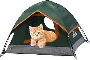 ASFANES Outdoor Waterproof Pet Camping Tent, Cave Bed for Indoor Cats and Small Dogs, Portable Cat House Dog House, 21.6x21.6x14.9'', Green, S.