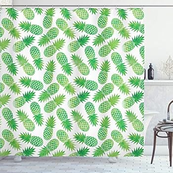 Ambesonne Pineapple Shower Curtain, Ombre Watercolor Scattered Pineapples in Different Directions on Plain Pattern, Cloth Fabric Bathroom Decor Set with Hooks, 75