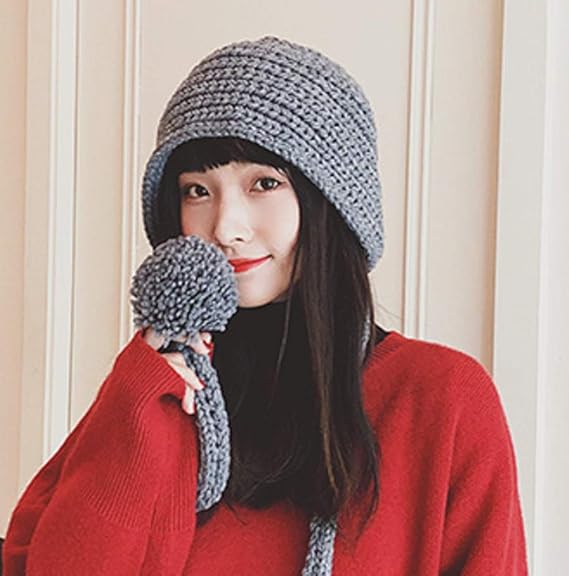 Amazon Co Jp ニット帽 ニットキャップ レディース ガールズ 帽子 かわいい ハット 梵天おさげ グレー 並行輸入品 服 ファッション小物