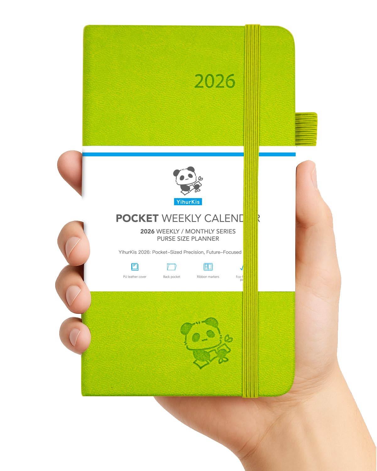 Photo 1 of 2026 Pocket Calendar by YihurKis - Weekly and Monthly Planner, 3.5'' x 6'', 2026 Purse Planner with Pen Holder, Leather Hard Cover, Inner Pocket For Men & Women - Green