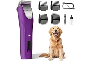 FuzzyFix Pet Grooming Kit for Thick Curly Matted Coats - Low Noise Heavy Duty Cordless Hair Trimmer with Detachable Metal Blade