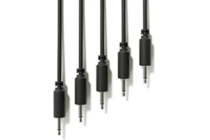 ExcelValley - 5-Pack - Mono Modular Patch Cables - TS 3.5mm 1/8" Eurorack Synthesizer [Black | 30 cm - 11.81"]