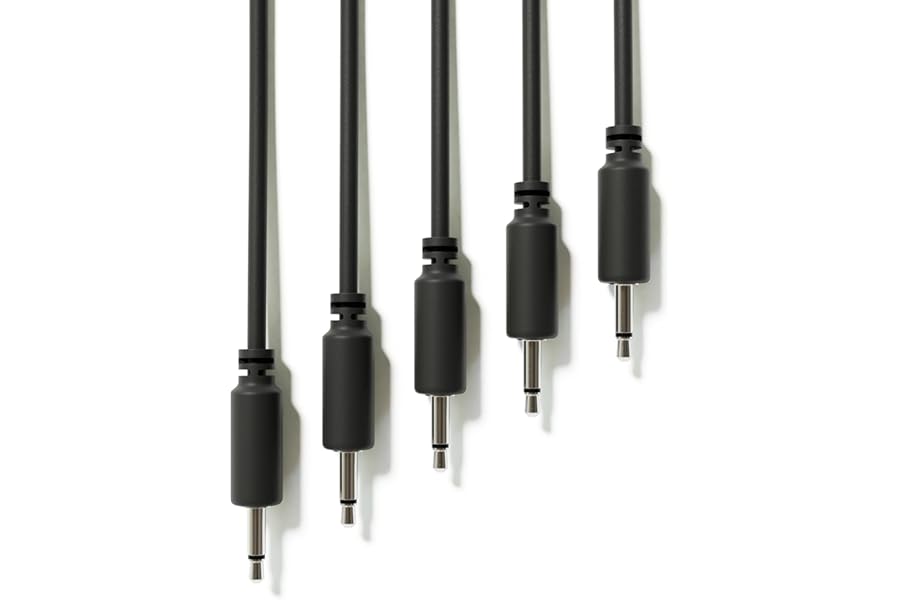 ExcelValley - 5-Pack - Mono Modular Patch Cables - TS 3.5mm 1/8" Eurorack Synthesizer [Black | 20 cm - 7.87"]
