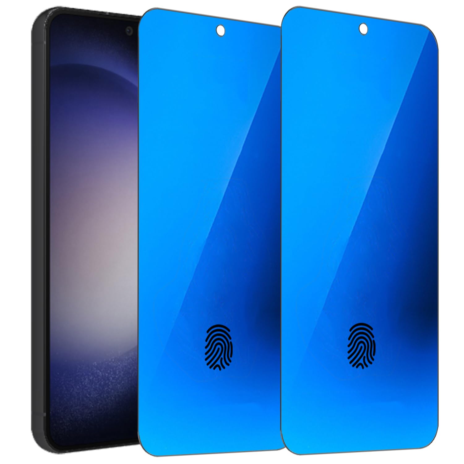 Photo 1 of BWEDXEZ 2 Pack Anti-Blue Privacy Tempered Glass for Samsung Galaxy S23 / Galaxy S22 Mirror Anti-Spy Screen Protector Anti-Peeping Film Electroplated Blue 6.1 inch