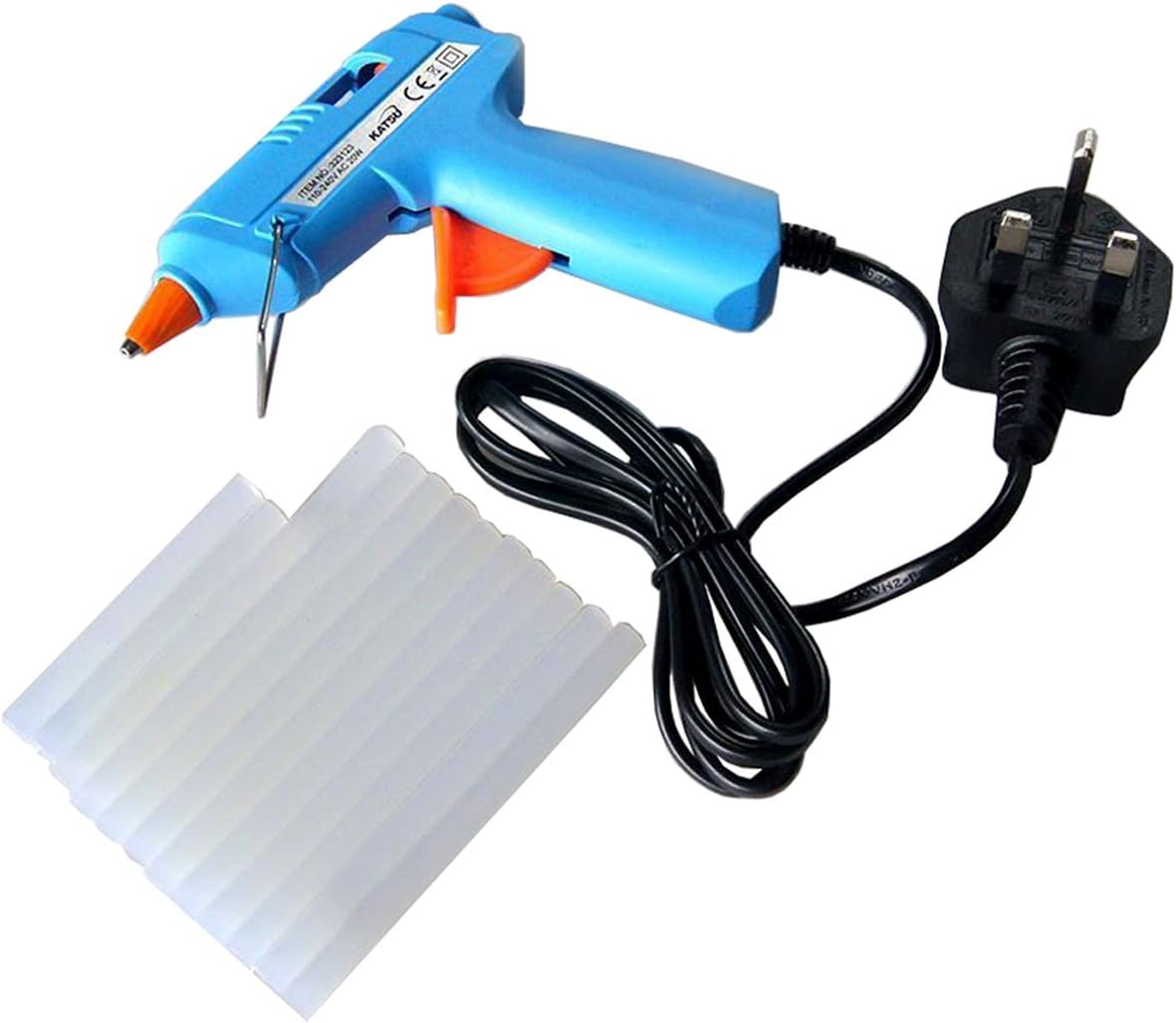 KATSU Tools 20W Electric Hot Glue Gun with 12 Glue Sticks, Blue, DIY