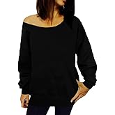 GSVIBK Womens Long Sleeve Off Shoulder Sweatshirt Soft Pullover Tops Slouchy Sweatshirts Casual Solid Shirts