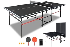 GENERIC Professional Table Tennis Table, Foldable Ping Pong Game Set for Indoor, 8FT 9FT Single Player Playback Mode Ping Pong Table with Net and Post Set, 2 Paddles and 3 Balls